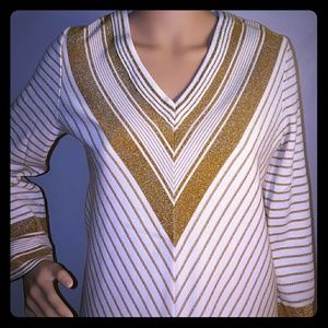 Bodin knit sweater size L white and sparkling gold
